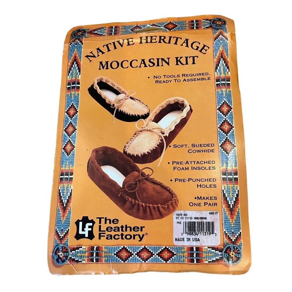 Native Heritage Moccasin Kit Soft Sueded Cowhide Youth Size 11/12 USA New